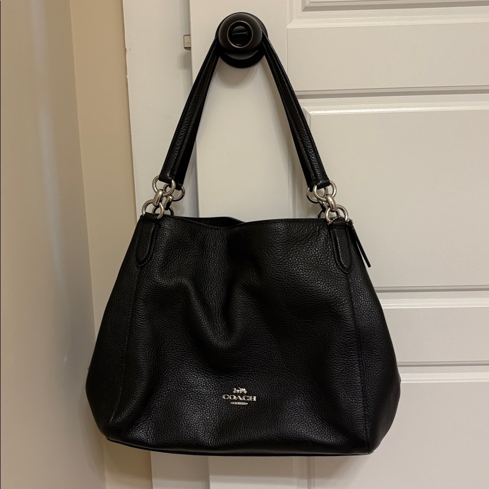 Coach Hallie Black Pebbled Leather Shoulder Bag